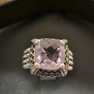 Amethyst 925 Sterling Silver and 14k Gold Accents High Profile Ring Sz 7.75-8